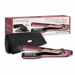 Паровой выпрямитель Demeliss Saint Alge Titanium Cherry Chérie Collection с набором аксессуаров 2-в-1, для всех типов волос, вишневый - Фото 1