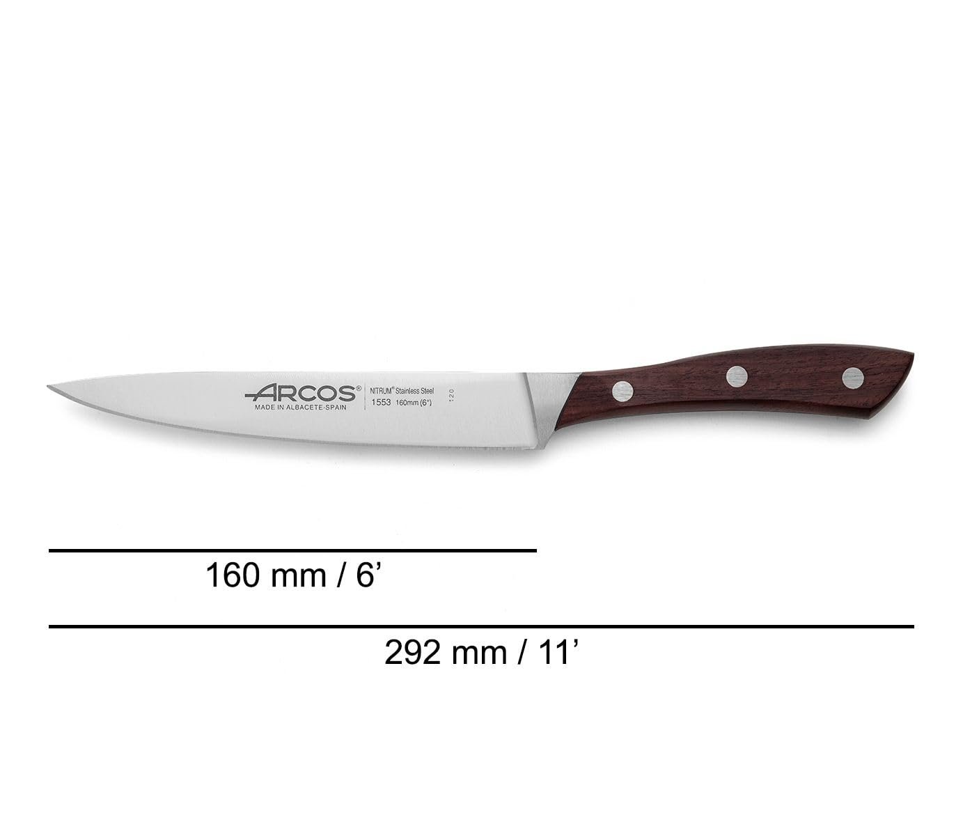 Набір ножів Arcos Natura, 3 предмети (ніж Mondador + кухонний ніж + ніж шеф-кухаря), кована нержавіюча сталь Nitrum, руків'я з палісандра, коричневий, фото №3