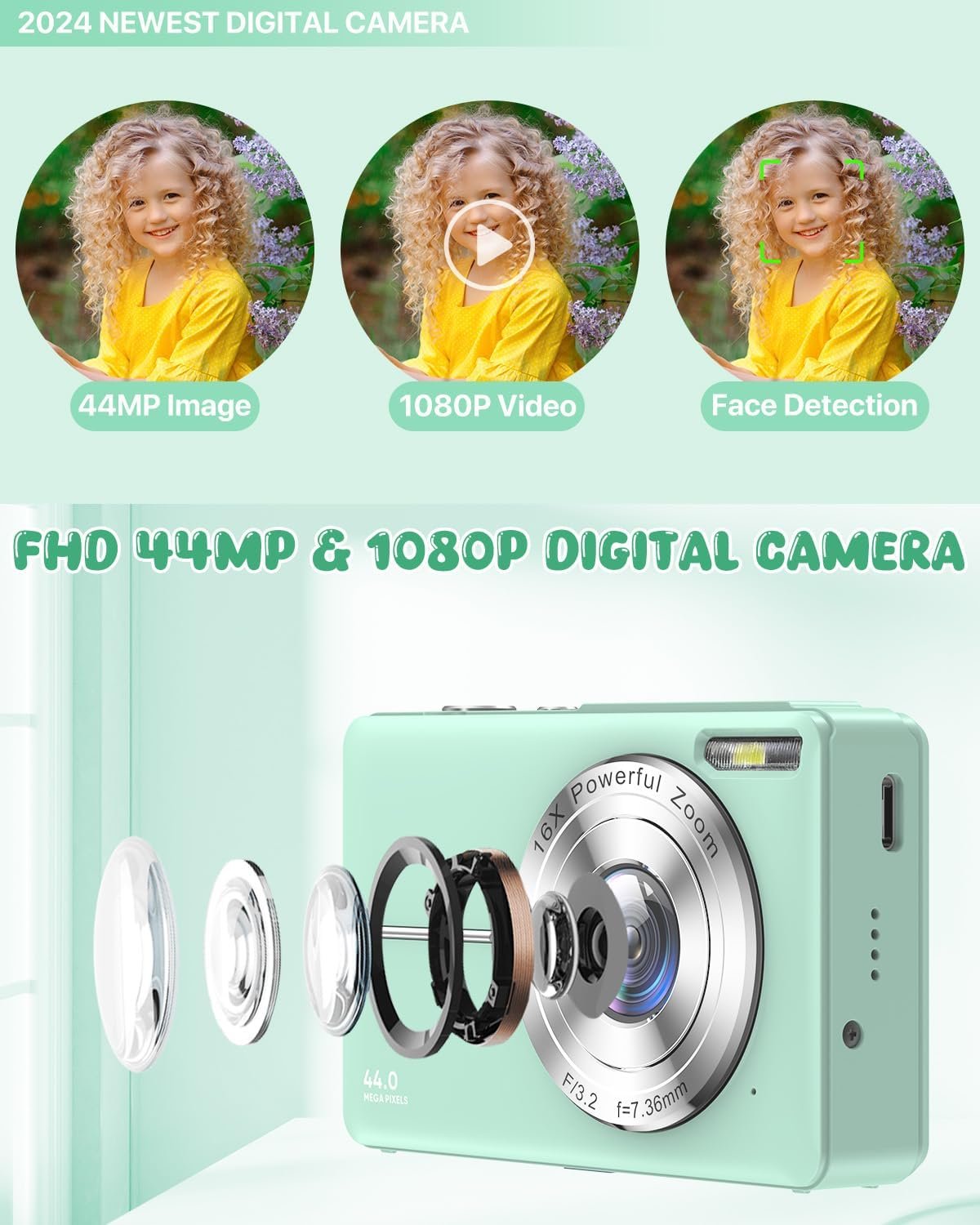 Фотокамера AOREGRE 44Мп / CMOS / Full HD / 16Х зум / Бірюзовий, фото №2