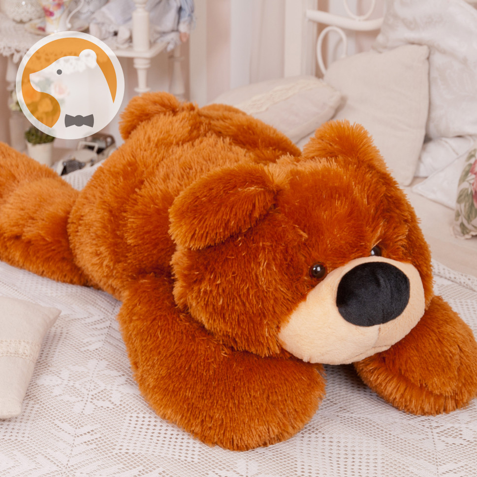 Мягкая игрушка 1000plus плюшевый мишка Умка лежащий большой, коричневый, 110см, фото №2