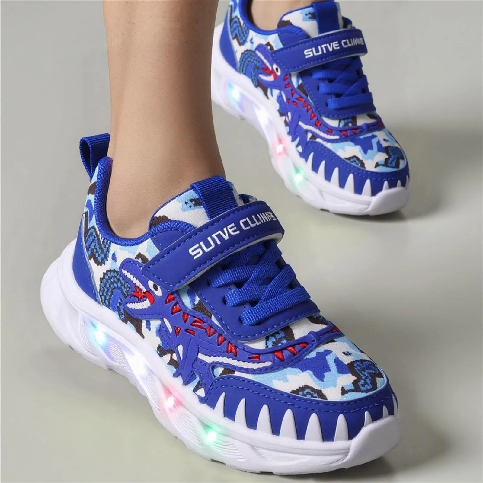 Кроссовки Детские со светодиодами, Светящиеся, с динозавром, Спортивные, для мальчиков 1-6 лет, Весна и осень, Повседневные, на липучках, фото №3