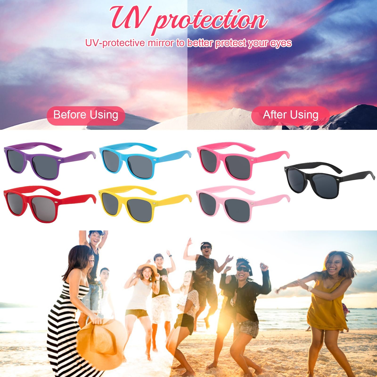 Сонцезахисні окуляри SoundZero Набір з 7 різнокольорових неонових ретро, фото №5