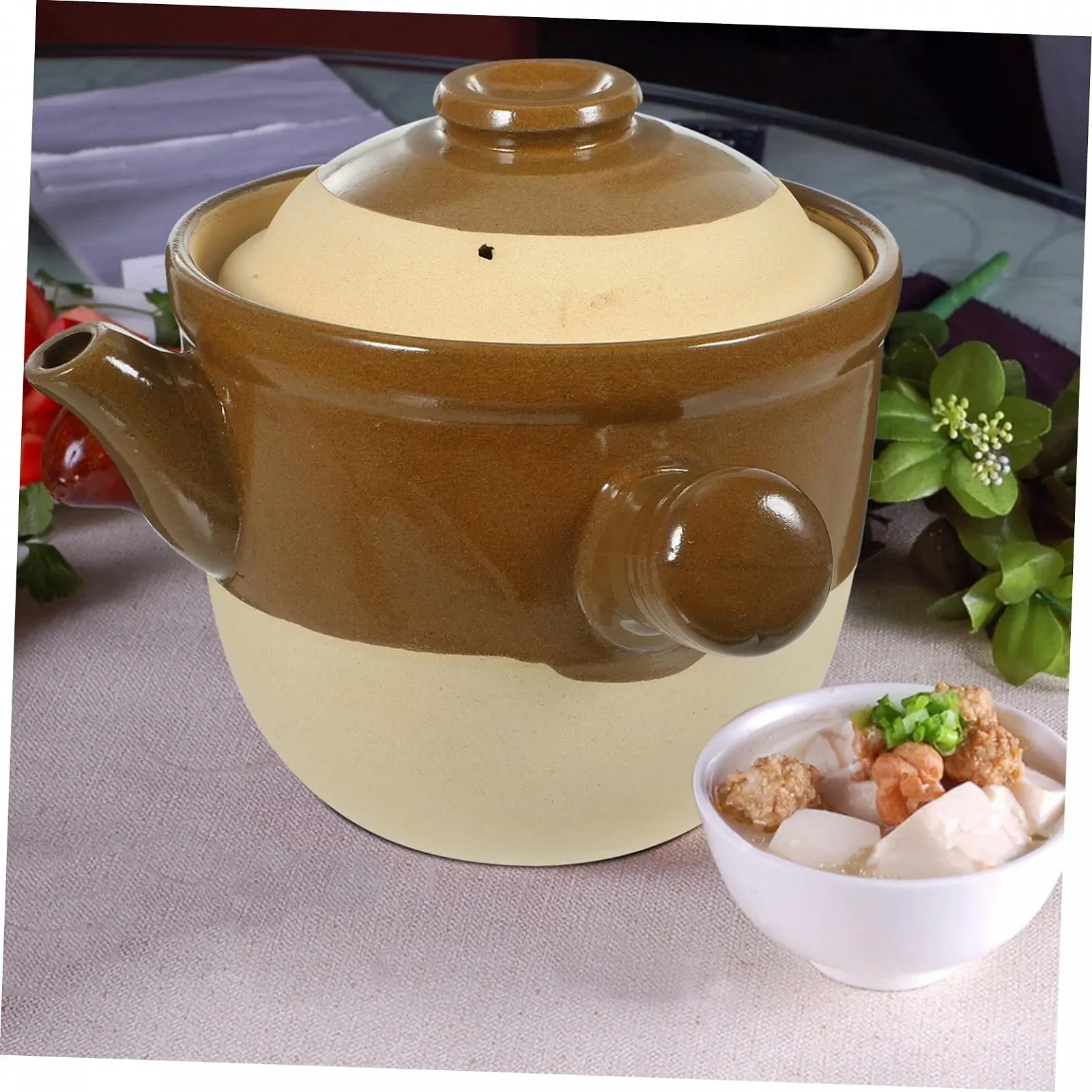 Глиняний горщик Ciieeo з кришкою керамічний для супу та рису невеликий, фото №5