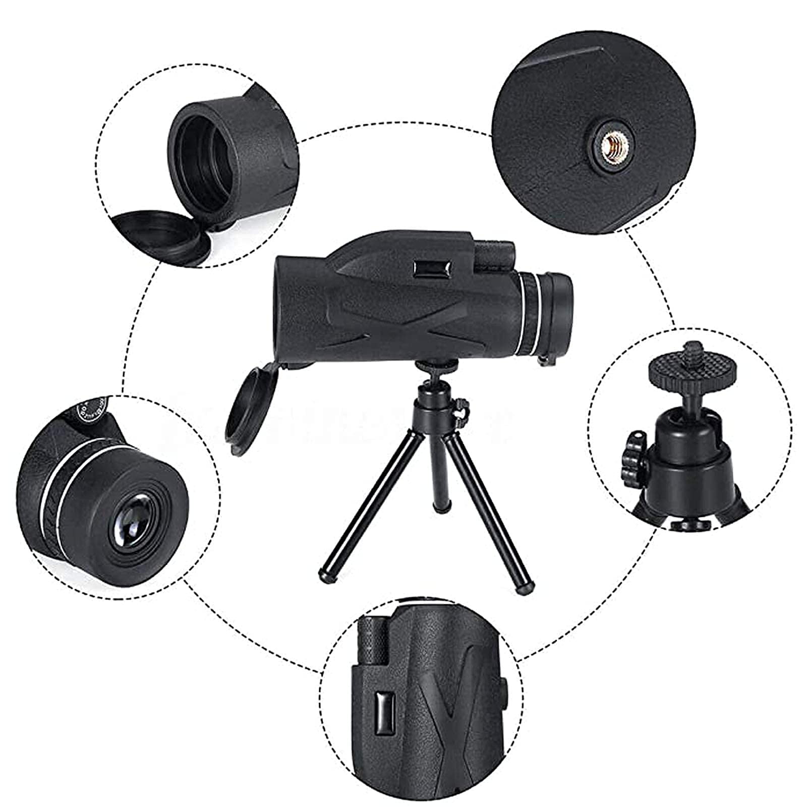 Монокуляр HD Monocular 80x100 з компасом універсальний тримач для смартфона і штатив для спостереження за птахами піших прогулянок кемпінгу концертів, фото №3