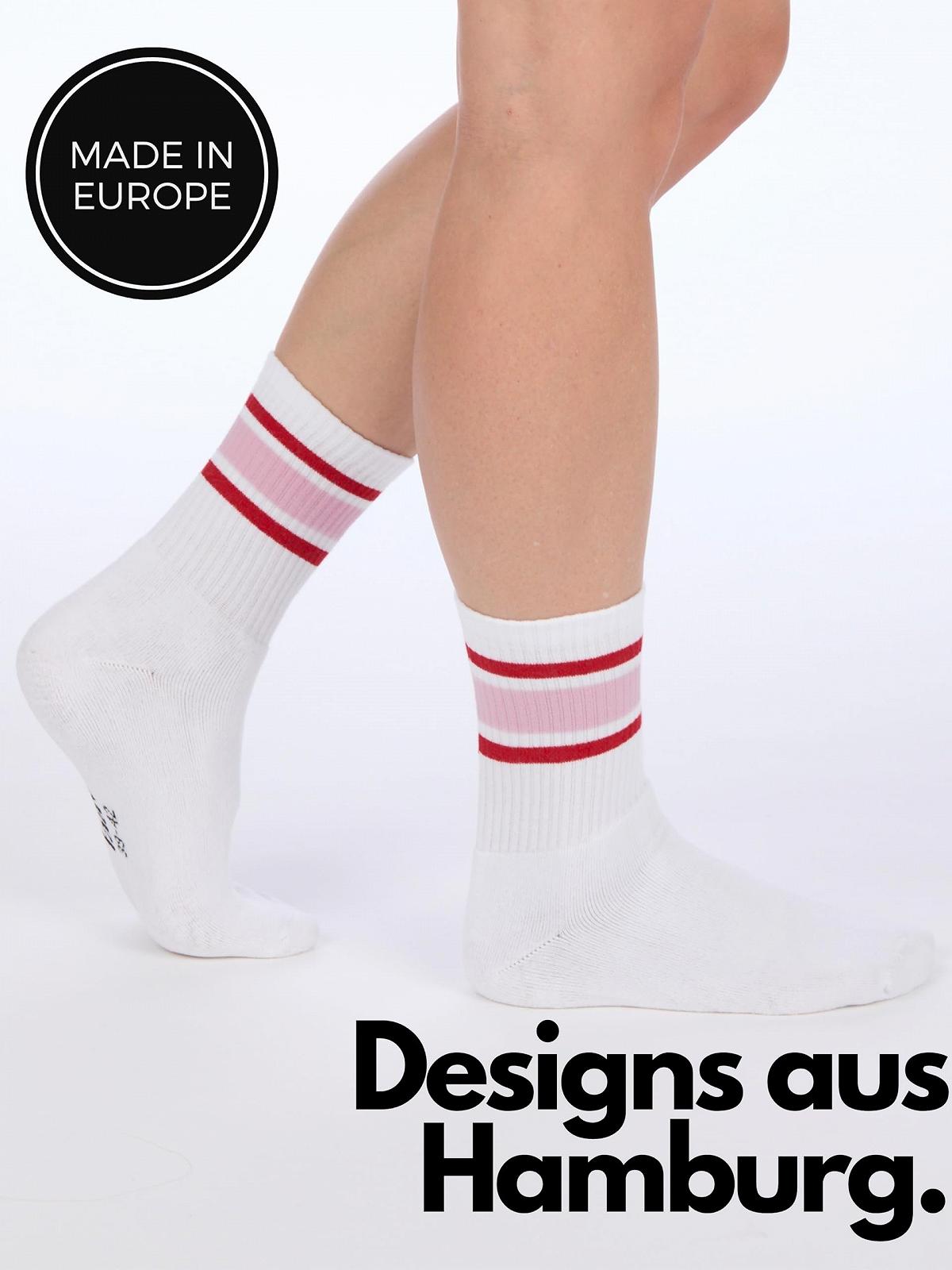 Теннисные носки Heart – Набор из 3 штук – Love Socks Women – Носки Crew с вышивкой – Ретро полоски розово-красные – Oekotex 100 Cotton, фото №5