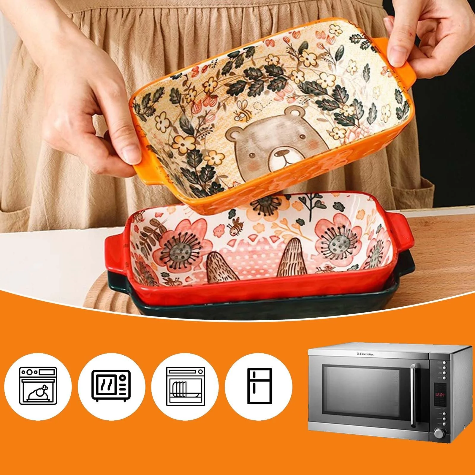 Форма для запекания керамическая прямоугольная маленькая с ручками для крем-брюле и лазаньи Оранжевая, фото №5