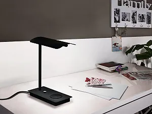 Настольная лампа EGLO Arenaza LED Touch QI-зарядка Диммируемая Металлическая Теплый белый Черная synthetic.ua - Фото 1