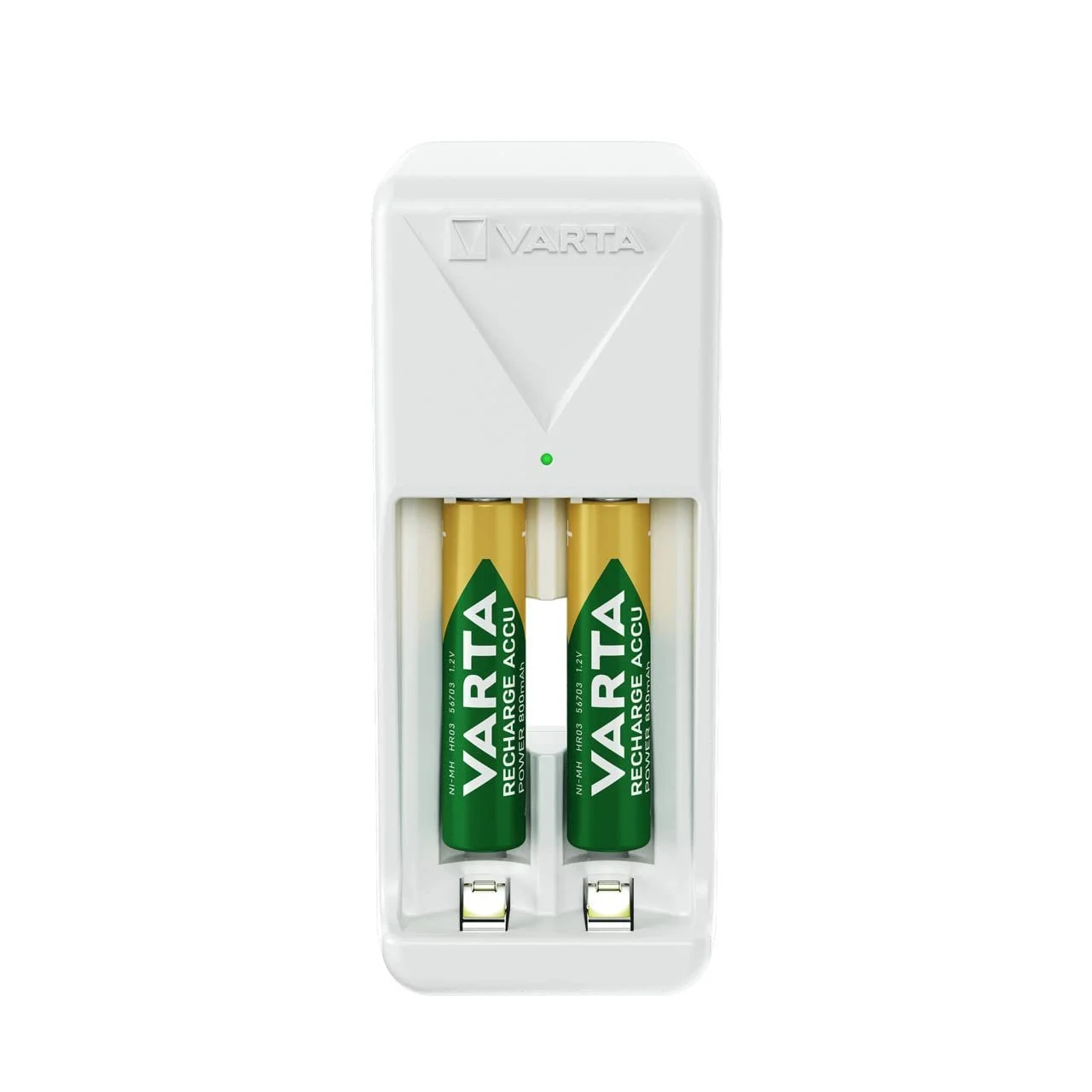 Зарядний пристрій Varta для акумуляторів, включає 2 x AAA 800 mAh, білий, фото №1
