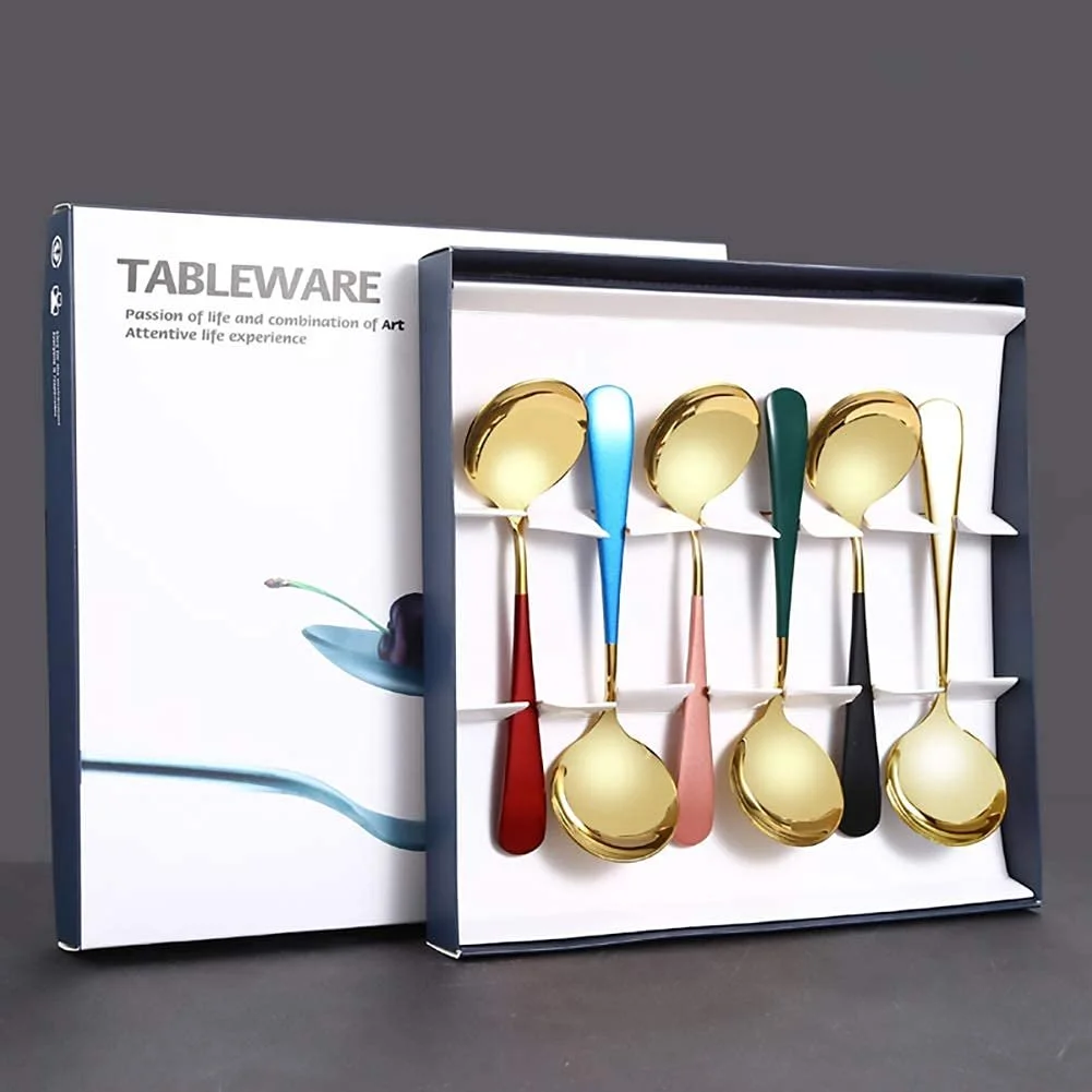 Ложка Супова з кольоровою ручкою Elegant Life Time з нержавіючої сталі, 6 шт, золота, фото №3