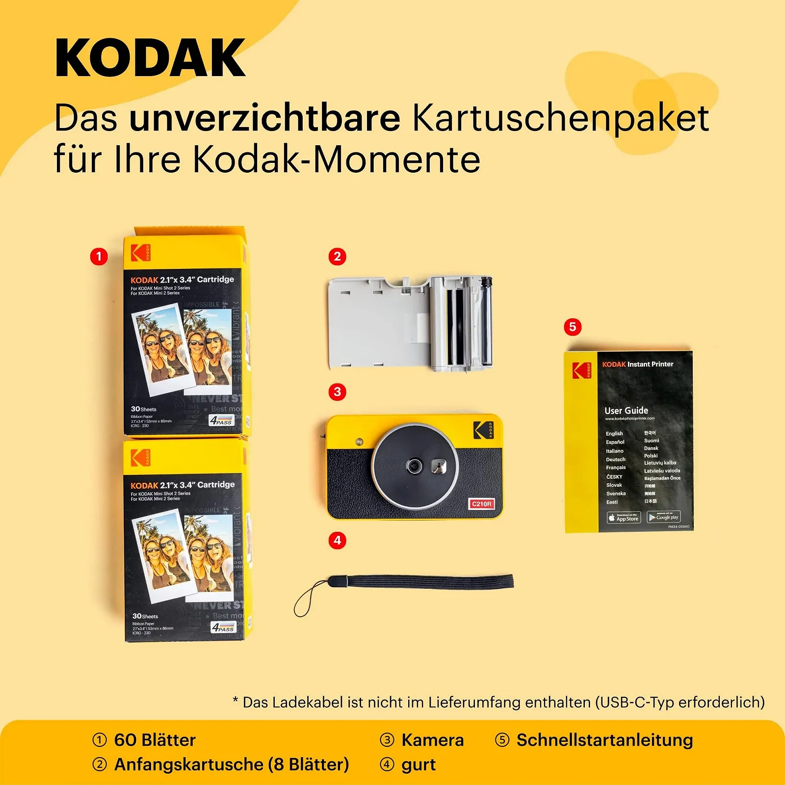 Мгновенная камера и фотопринтер Kodak Mini Shot 2 Retro портативная iOS Android Bluetooth 4Pass Technology (54 x 86 мм) 68 листов Белая, фото №3