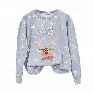 Рождественский свитер с оленями, женский, рождественский пуловер, круглый вырез, рождественский свитер, рождественский свитер с длинными рукавами, зимний пуловер, рождественский свитер с оленем и снежинкой, худи, черный synthetic.ua - Фото 1