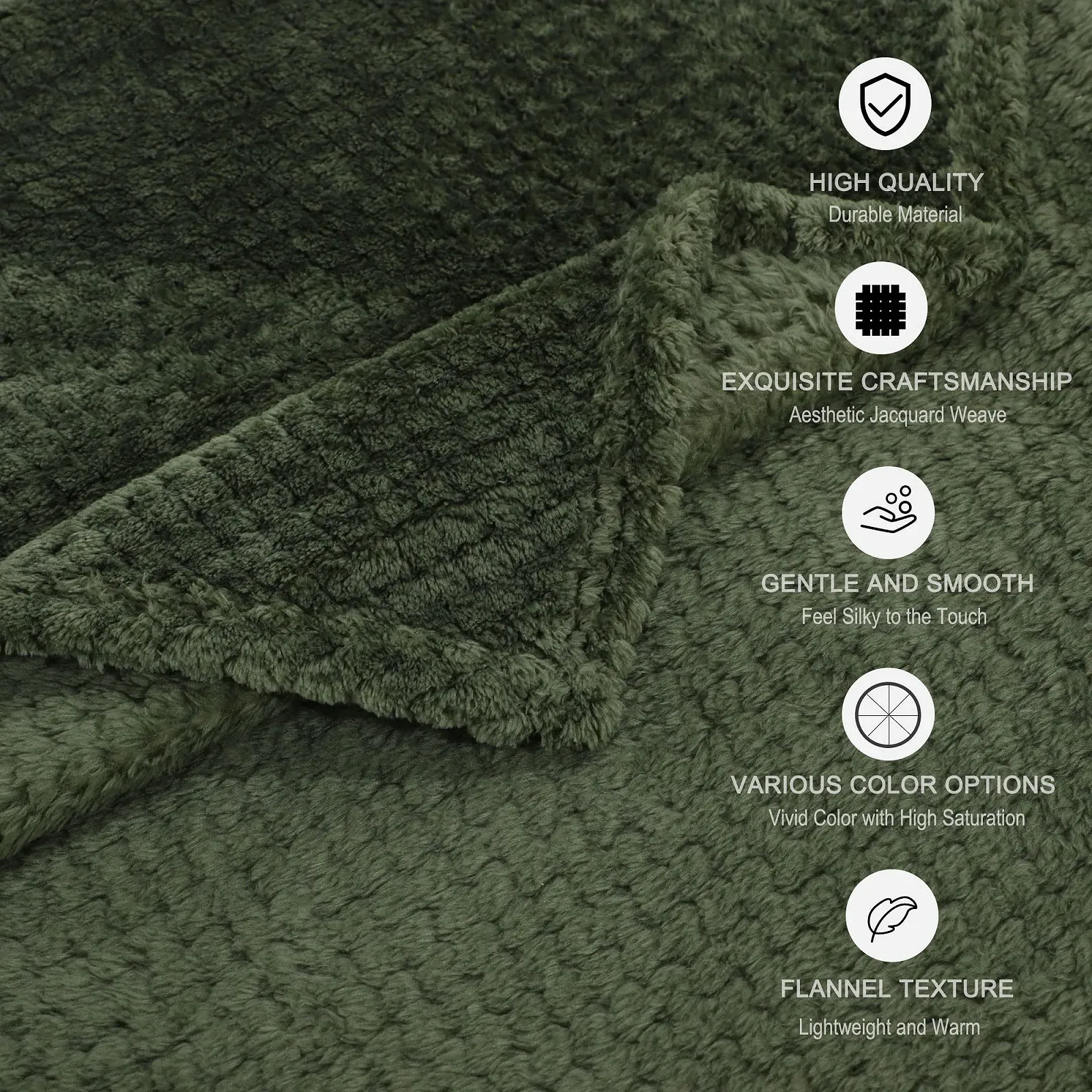 Покрывало Флисовое sourcing map Фланелевое Оливково-зеленое, фото №6