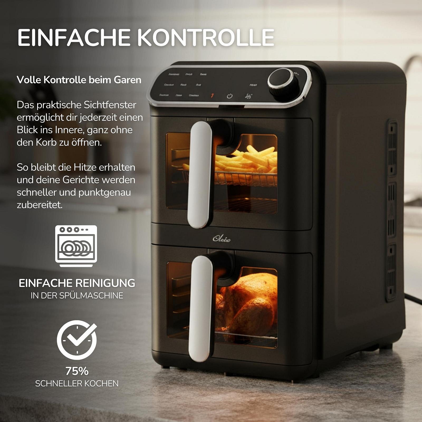 Мультипіч Oleio Maestro Airfryer Double Chamber XXL 11 л 2460 Вт 2 камери Чорний, фото №6 Мультипіч Oleio Maestro Airfryer Double Chamber XXL 11 л 2460 Вт 2 камери Чорний, фото №6