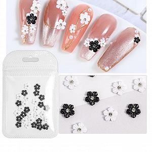 3D Квітка для нігтів 3D Чорно-білий 5 пелюсток прикраси - Фото 1