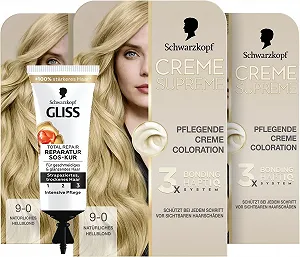 Крем-фарба Schwarzkopf Creme Supreme Coloration 9-0 Натуральний Світлий Блондин (3 x 182 мл), Стійка фарба для волосся з сироваткою та маскою для волосся - Фото 1