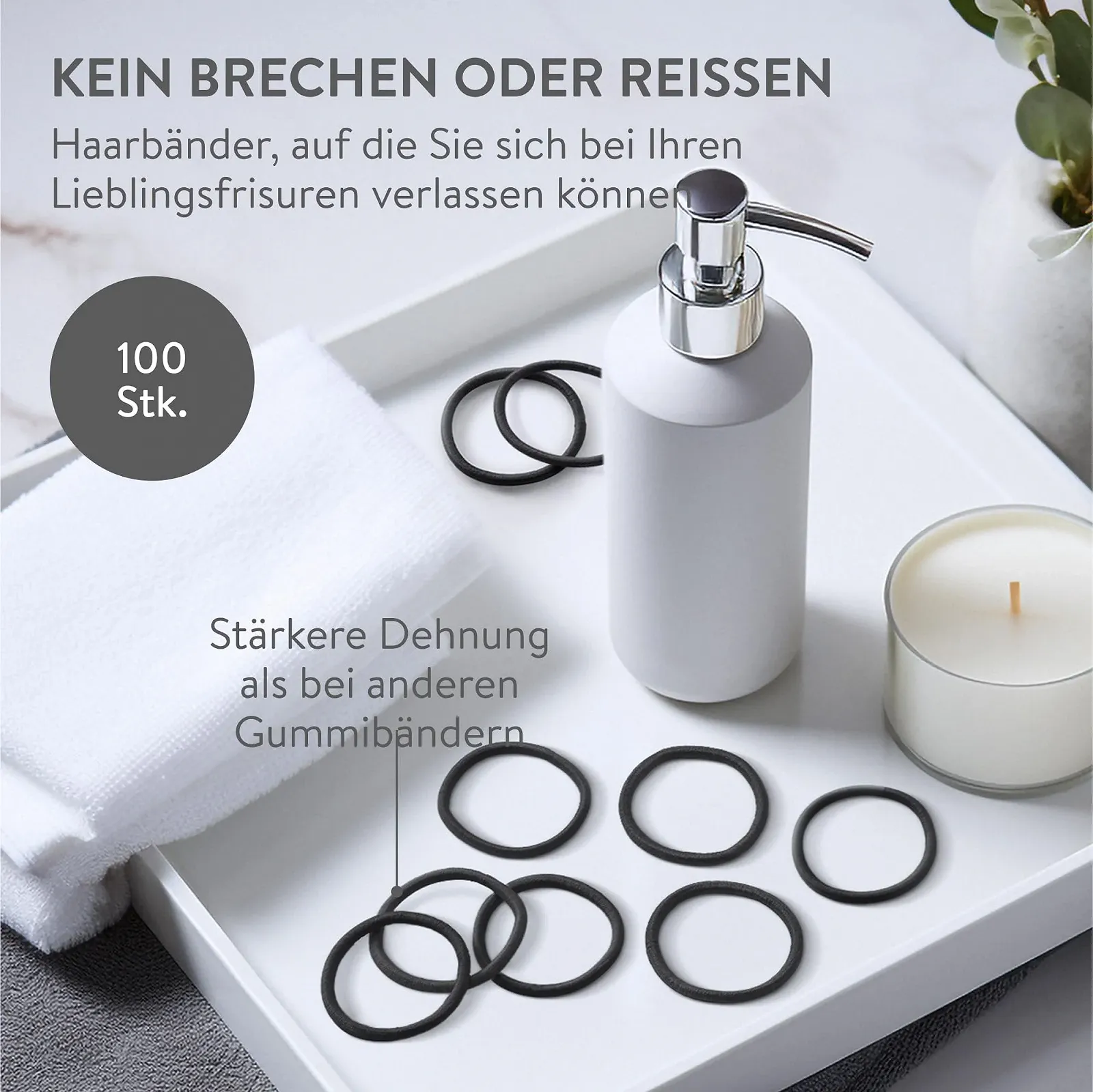 Гумові кільця для волосся H&S для дівчат, Чорний, Упаковка 100 шт, фото №3