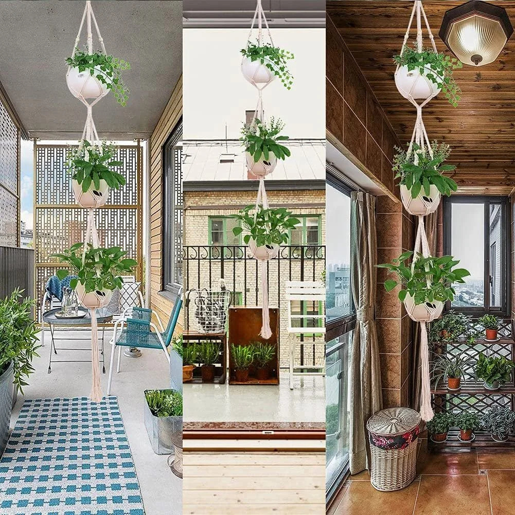 Підвісний кошик для рослин ELANE Macrame 3-ярусний 70 дюймів 2 шт., фото №6