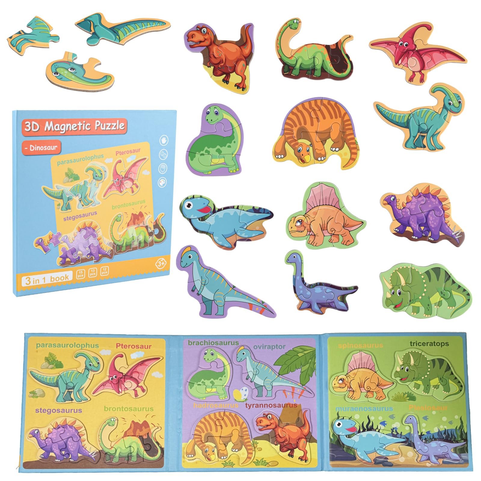 Магнітний пазл ASTARON Dinosaur Puzzle with 80 Puffy Stickers 40 деталей, фото №1