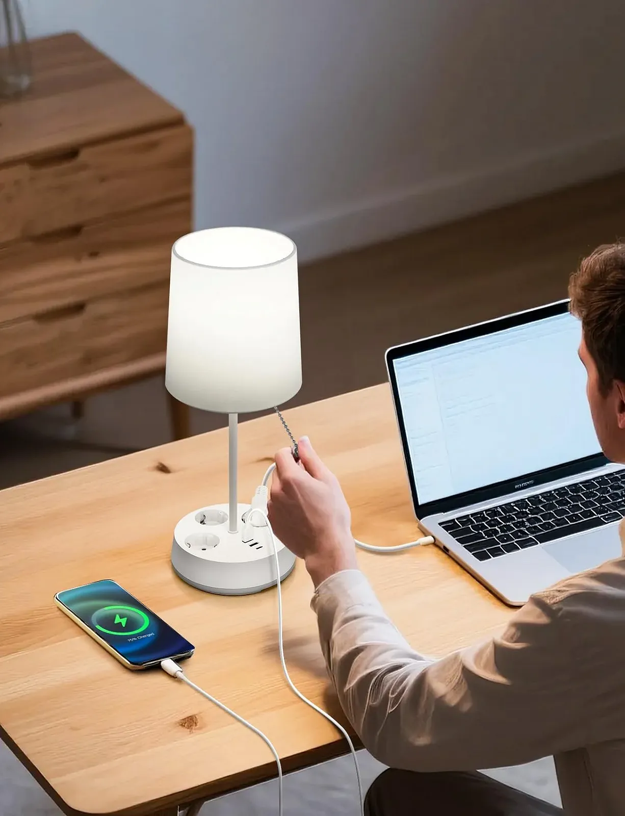 Настільна лампа Aigostar Smart LED RGB димована з 3 розетками та 3 USB-портами біла, фото №8