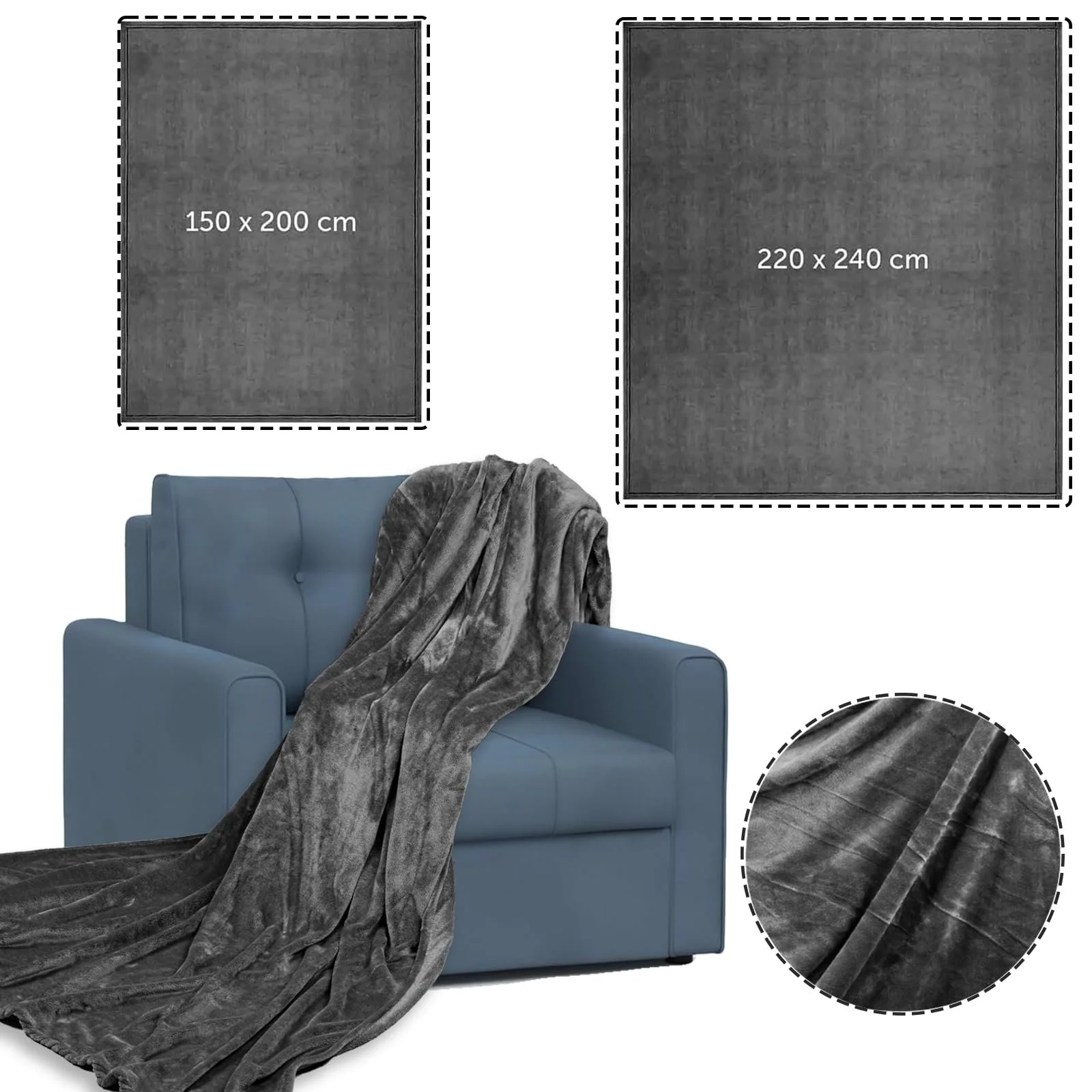 Покривало Hengsong Пухнасте М'яке Плюшеве 220 x 240 см Сірий, фото №4