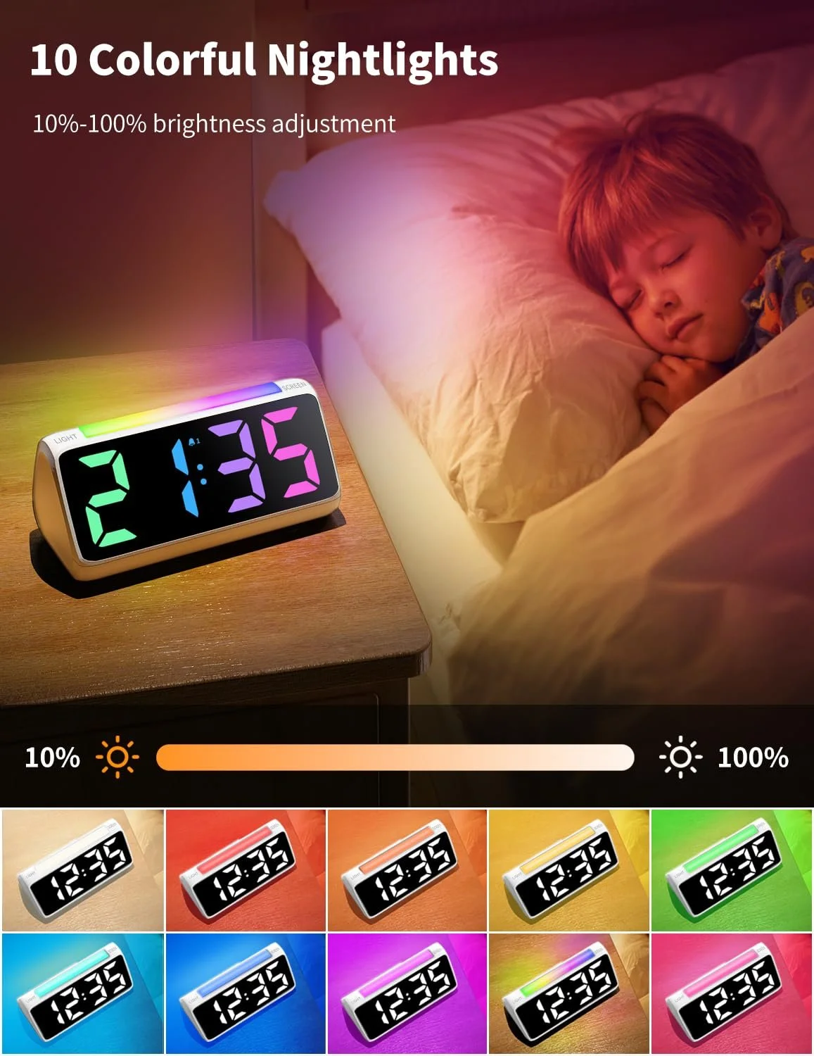 Цифровий Будильник Дитячий з Підсвічуванням LED Дисплей Різнокольоровий Регулювання Яскравості, фото №2 Цифровий Будильник Дитячий з Підсвічуванням LED Дисплей Різнокольоровий Регулювання Яскравості, фото №2