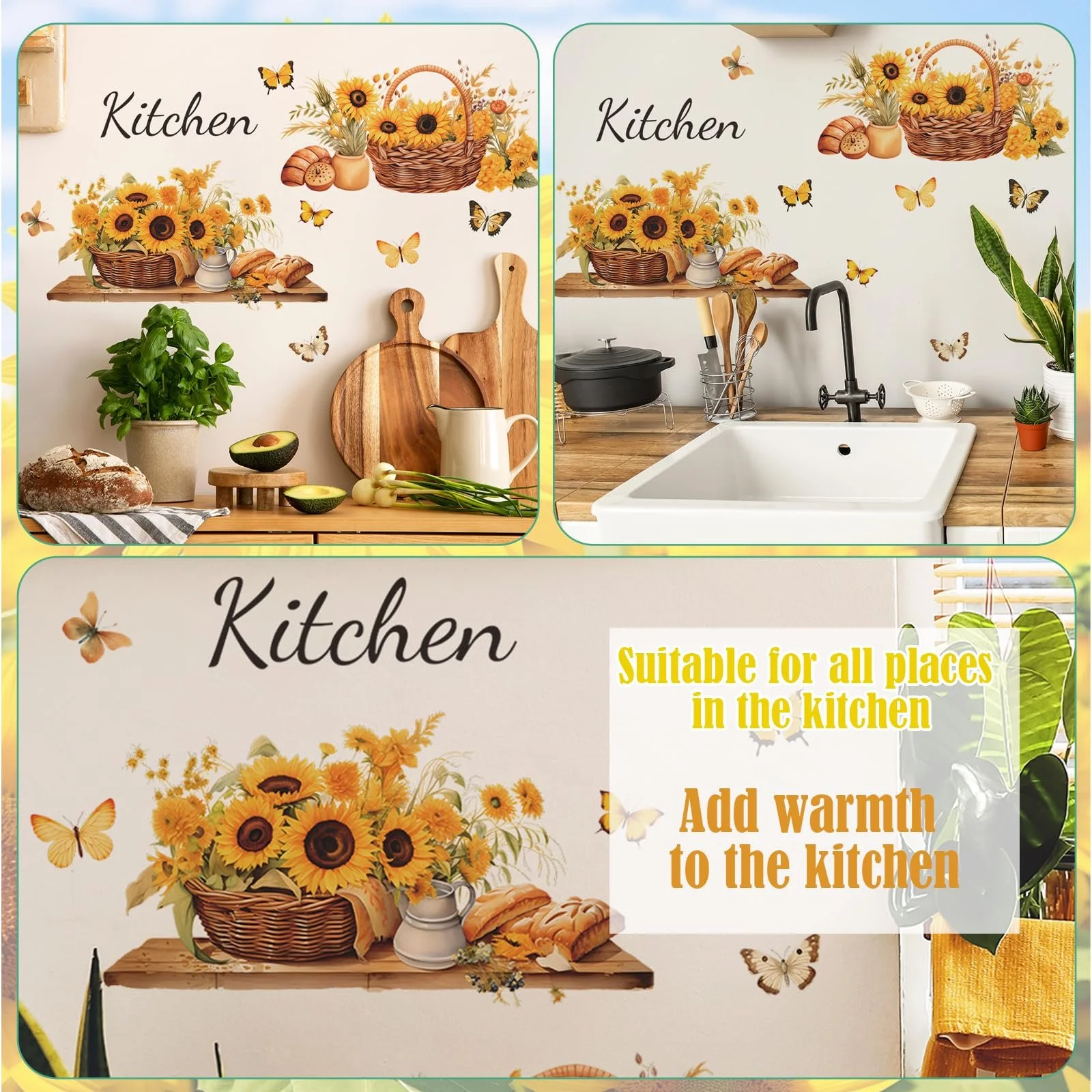 Настінна наклейка Kitchen Sunflowers Самоклеюча 30x60 см 2 шт., фото №4