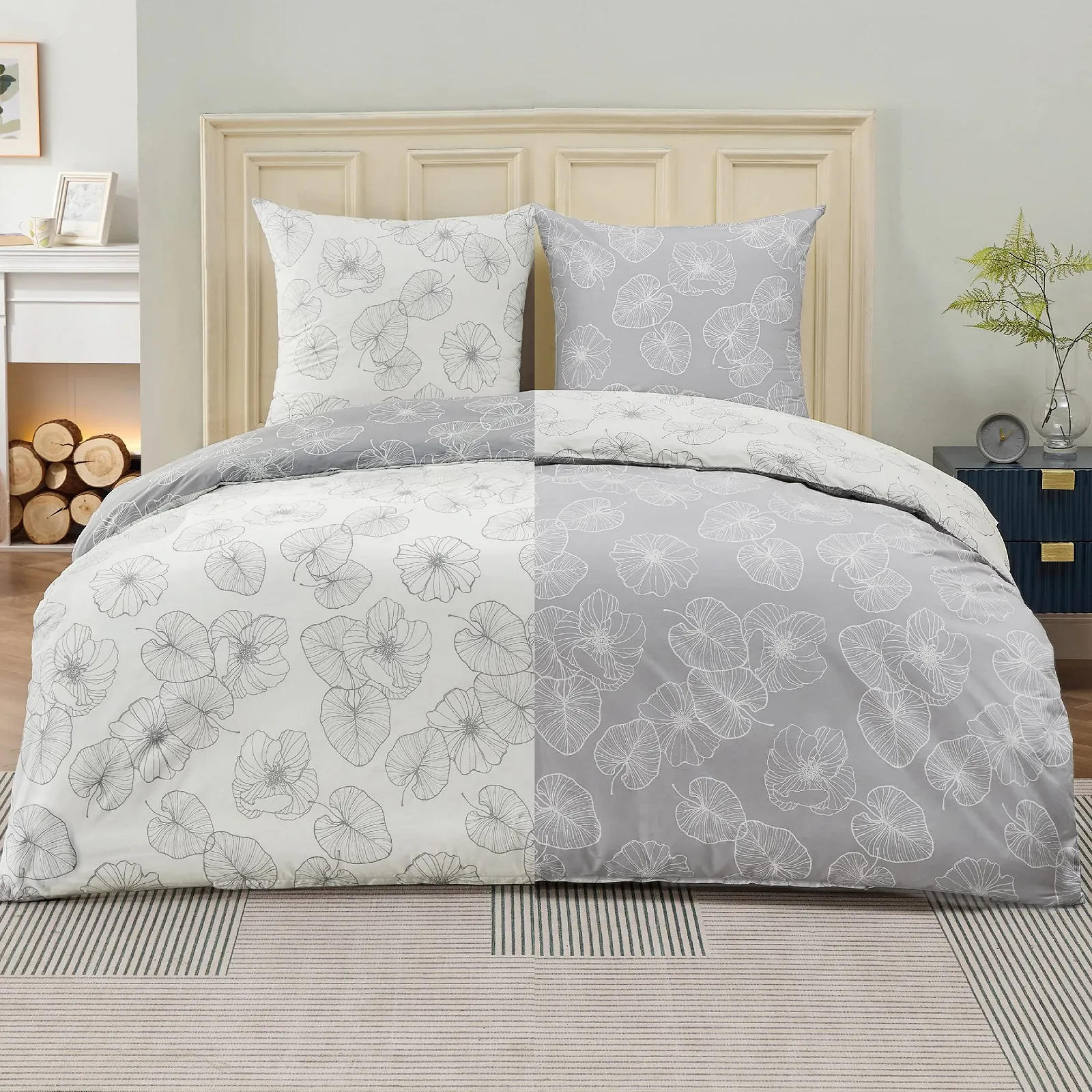 Постільна білизна BEDSURE Ginkgo бавовна 4 предмети 135 x 200 см Сірий, фото №6