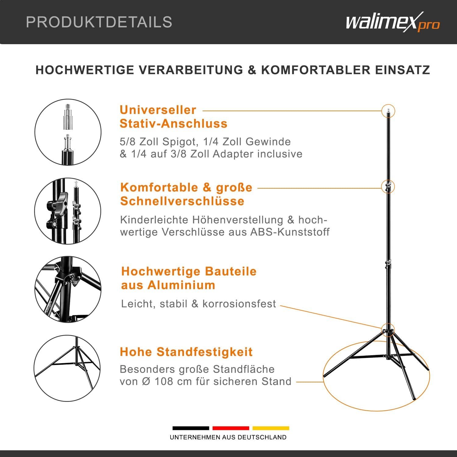 Штатив для лампи Walimex pro WT-806 256 см Чорний, фото №2