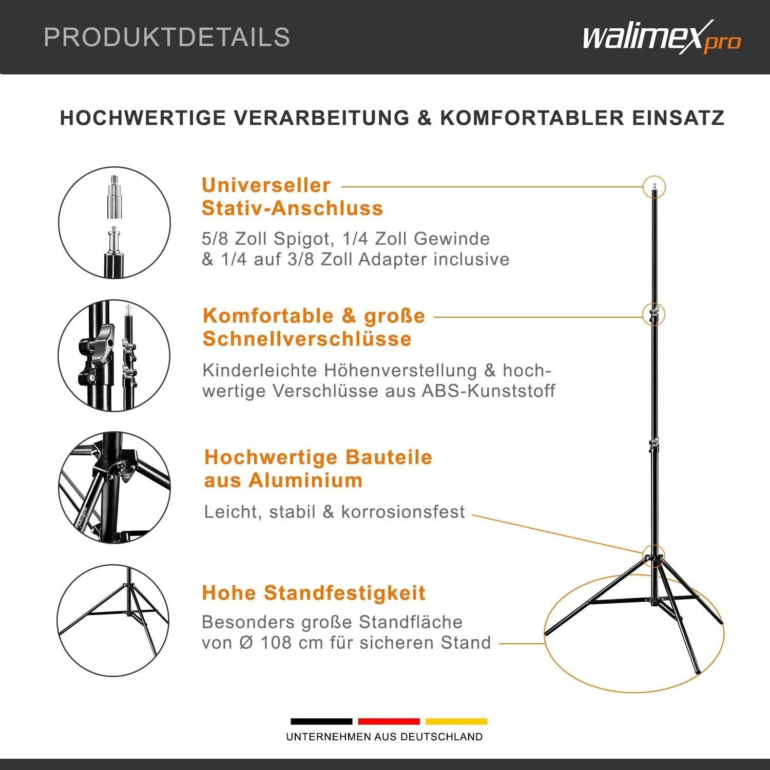 Штатив для лампы Walimex pro WT-806 256 см Черный, фото №2