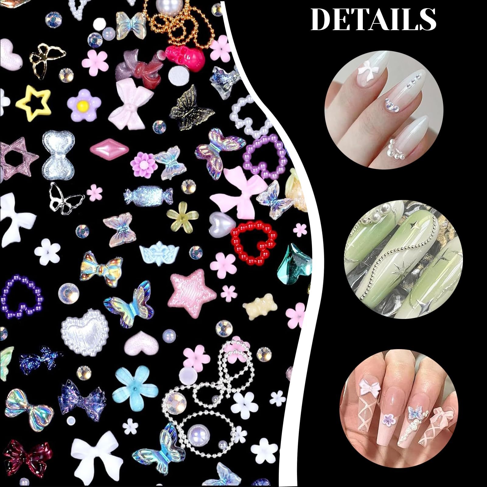 3D Набор украшений для ногтей Цветы Бантики Луна Сердце Звезда Разноцветный, фото №3