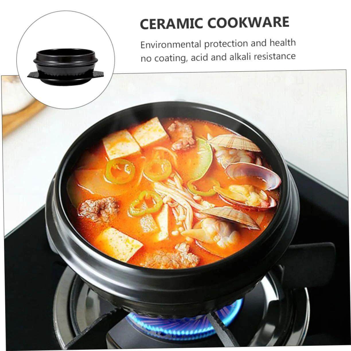 Кастрюля для запекания керамическая для бибимбапа термостойкая с глазурью 1 шт., фото №6