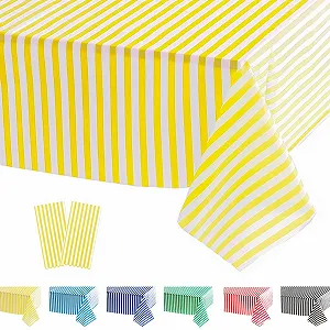 Скатертина POPOYU Pack of 2 137 x 274 см пластикова смугаста Yellow and White - Фото 1