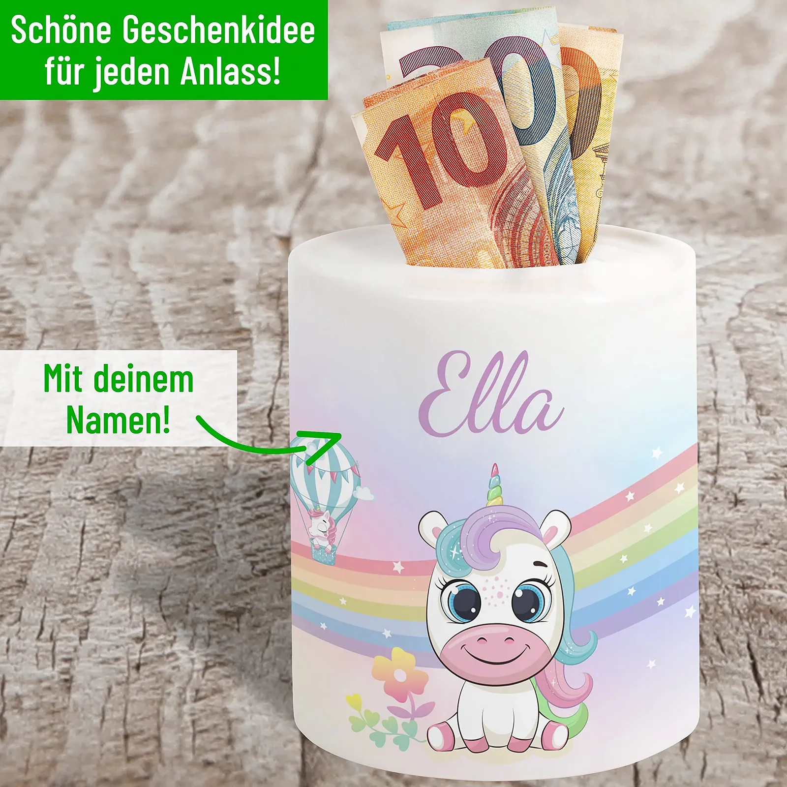 Скарбничка керамічна Персоналізована Веселка Єдиноріг, фото №2