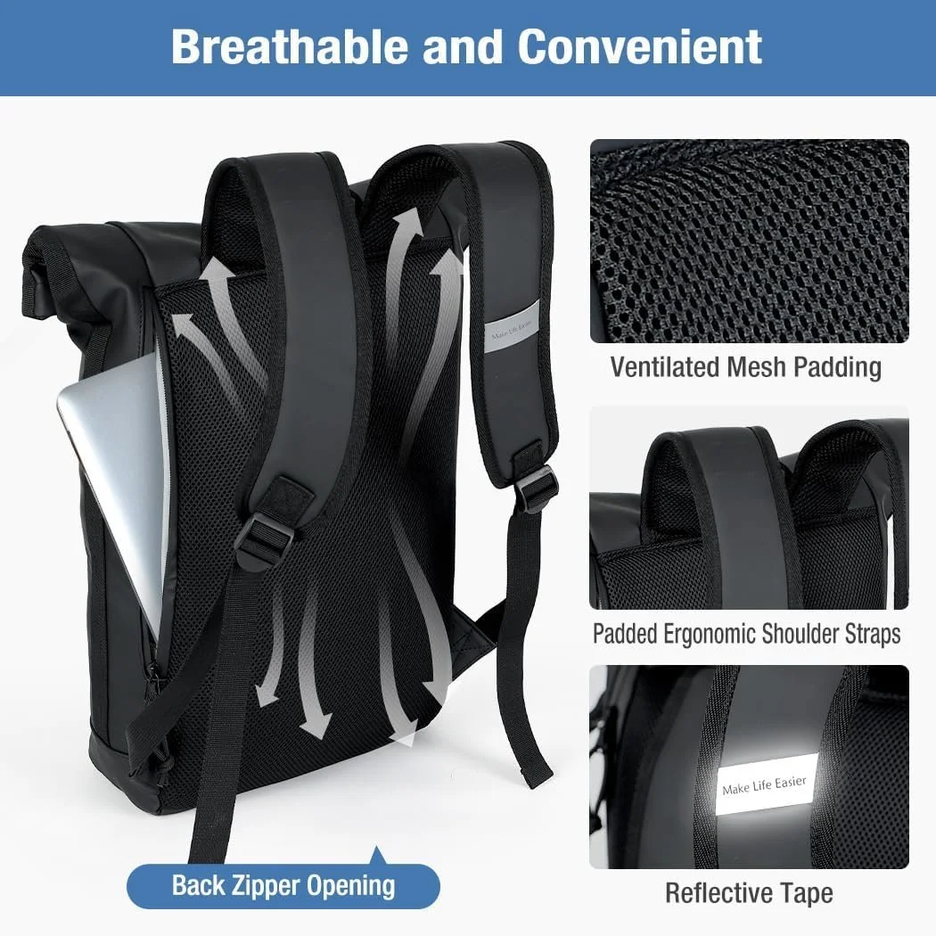 Рюкзак Roll-Top 17" Waterproof Lightweight L Black, фото №4 Рюкзак Roll-Top 17" Waterproof Lightweight L Black, фото №4