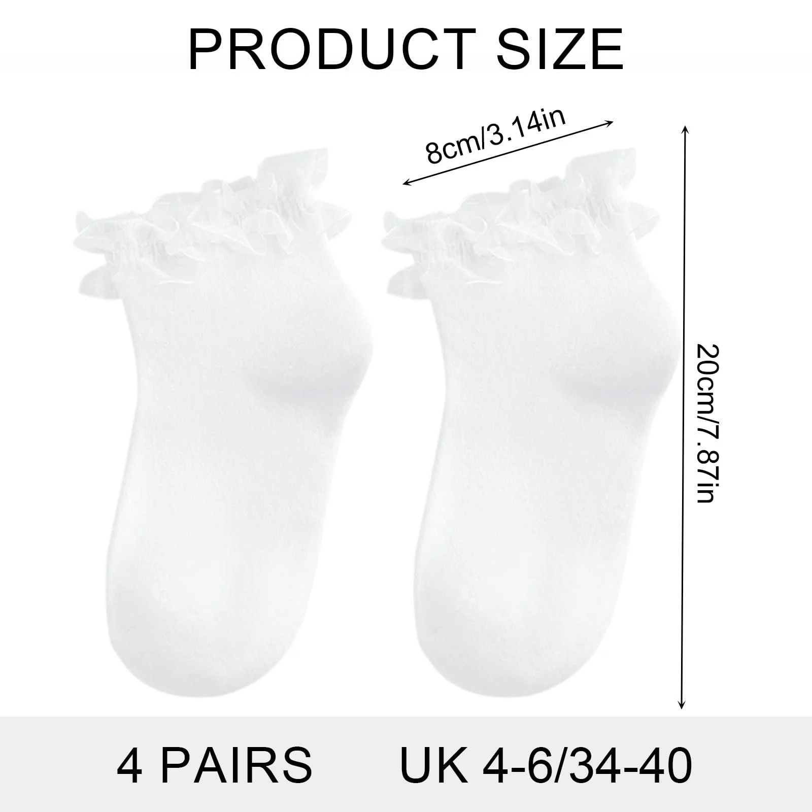 Носки с рюшами (4 пары) Черный, Белый, фото №2 Носки с рюшами (4 пары) Черный, Белый, фото №2