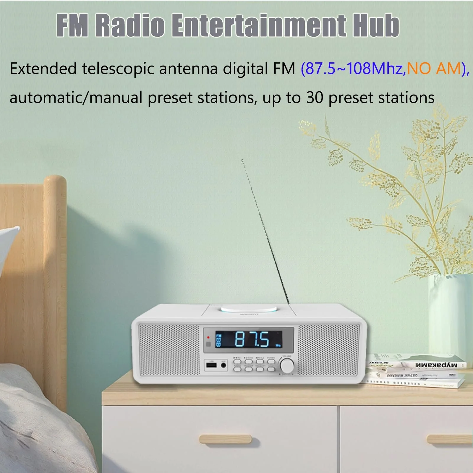 Компактное радио с CD-плеером, FM-радио, с Bluetooth, USB, MP3, AUX, цифровой двойной будильник, воспроизведение CD-R/CD-RW/MP3/WMA, фото №3