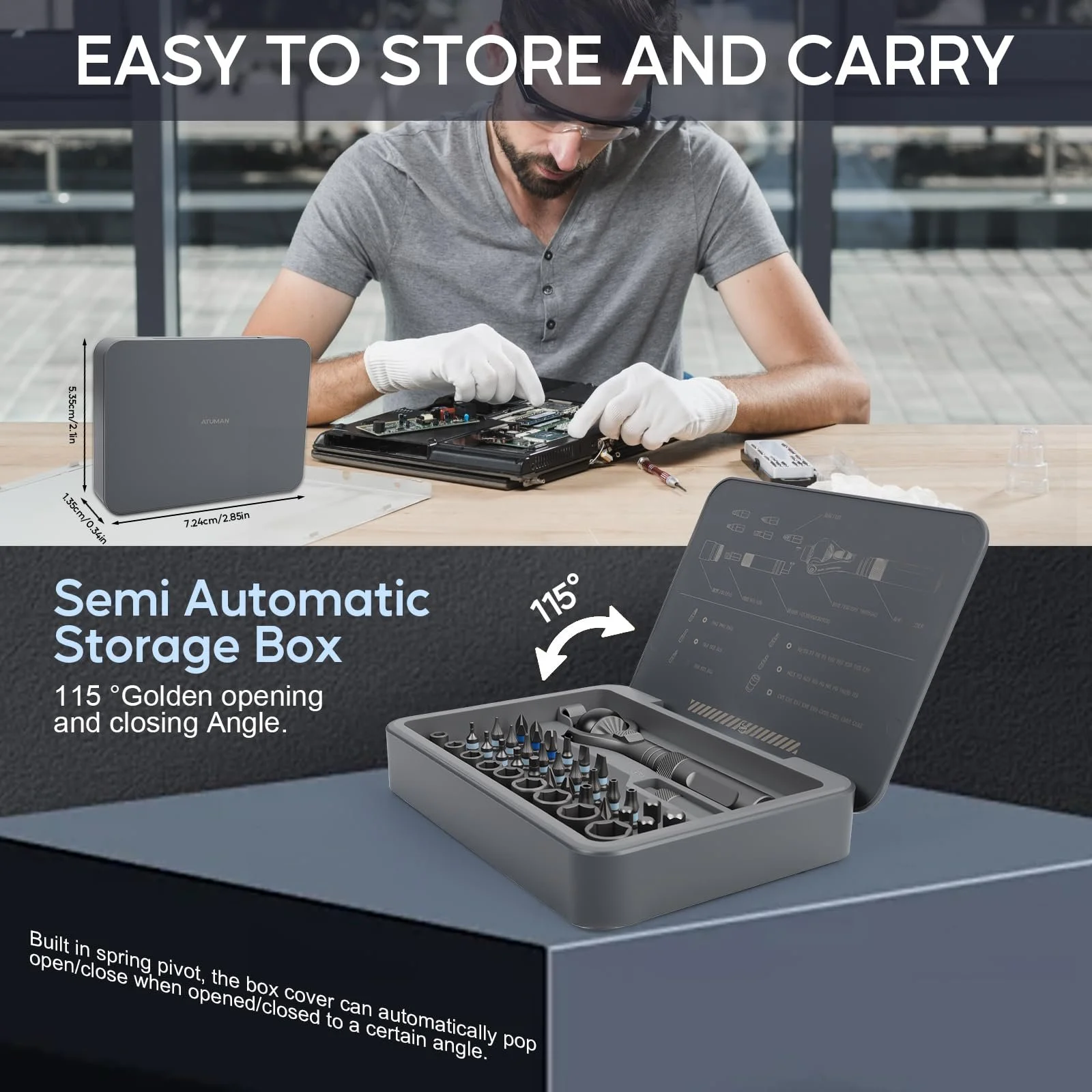 Набір магнітних реверсивних викруток Saker Tool 40 в 1 з кульовим шарніром 180° та бітами S2 для електроніки, фото №6