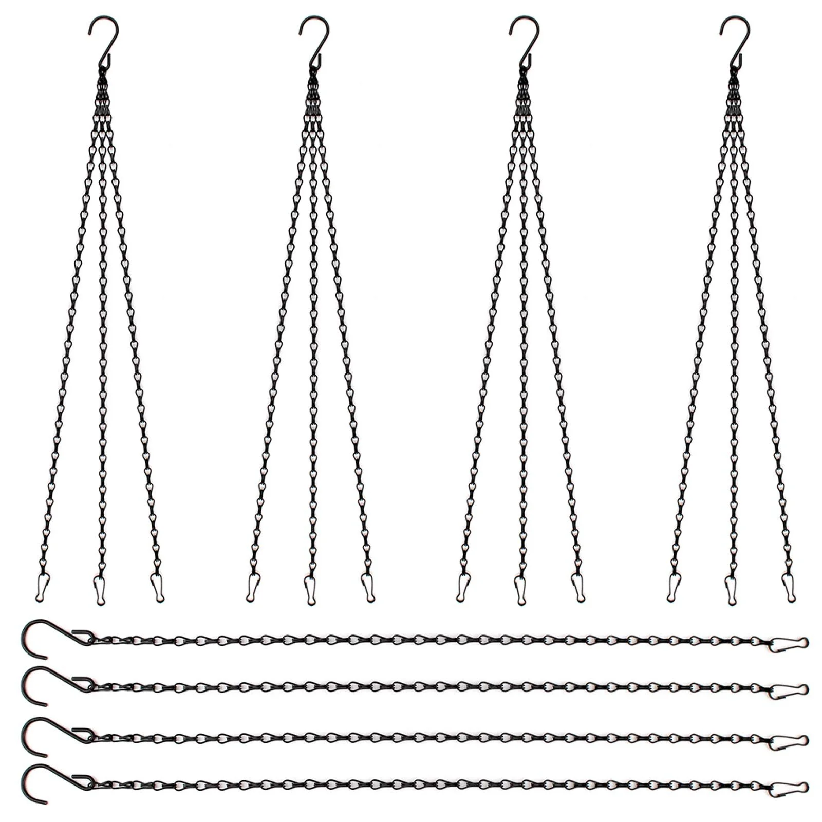 Металлические цепи для подвешивания 16 шт с зажимами и S-образными крючками черные, фото №1