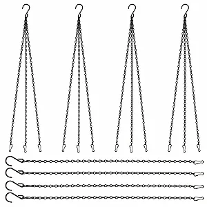 Металлические цепи для подвешивания 16 шт с зажимами и S-образными крючками черные - Фото 1