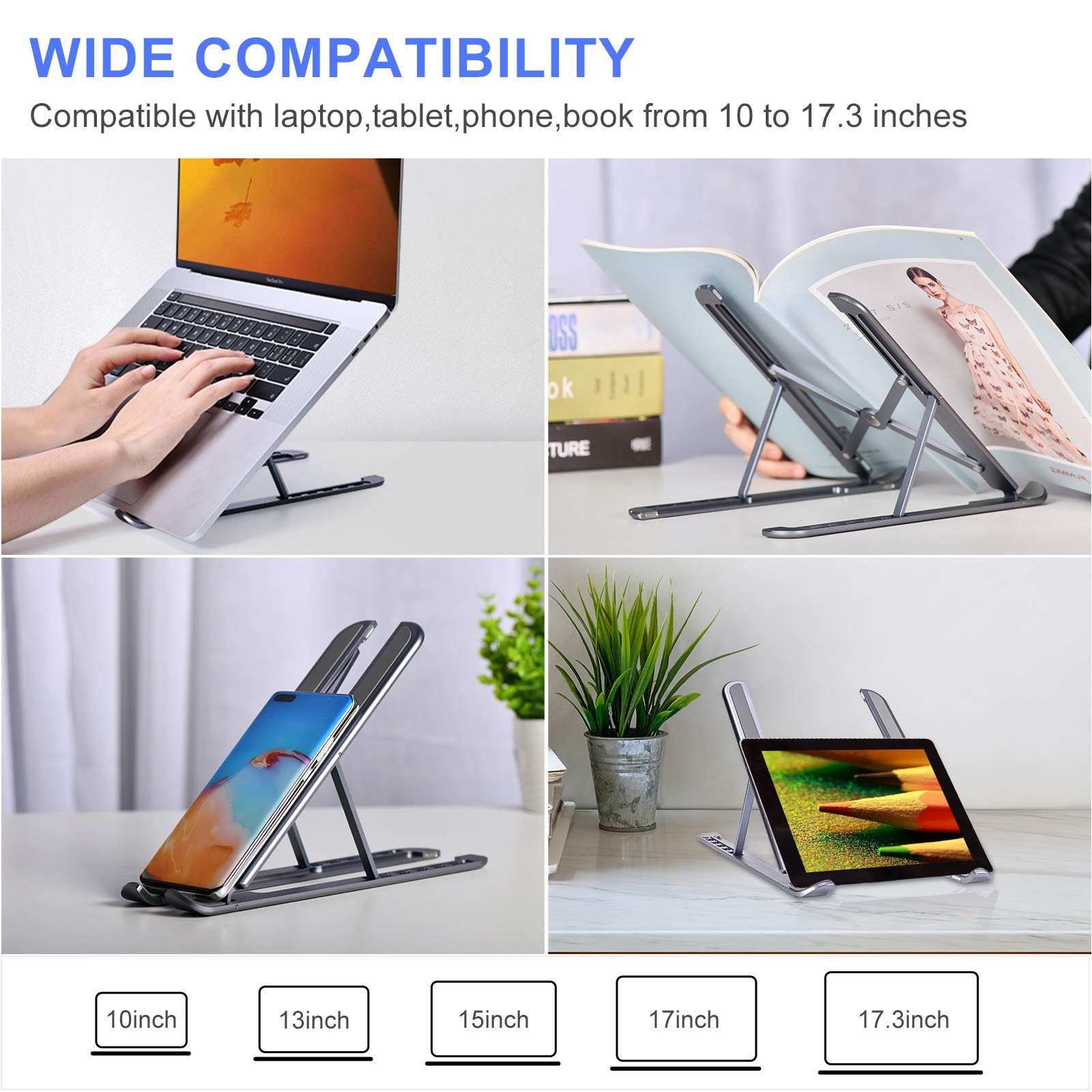 Підставка для ноутбука алюмінієва регульована по висоті з магнітною конструкцією складана для ноутбуків 10-15.6 дюймів (Space Grey), фото №7
