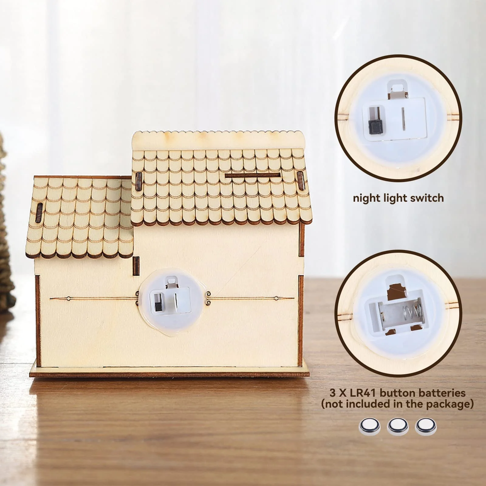 Скарбничка Дерев'яна Вілла з LED-підсвічуванням 15х14х14 см, фото №5