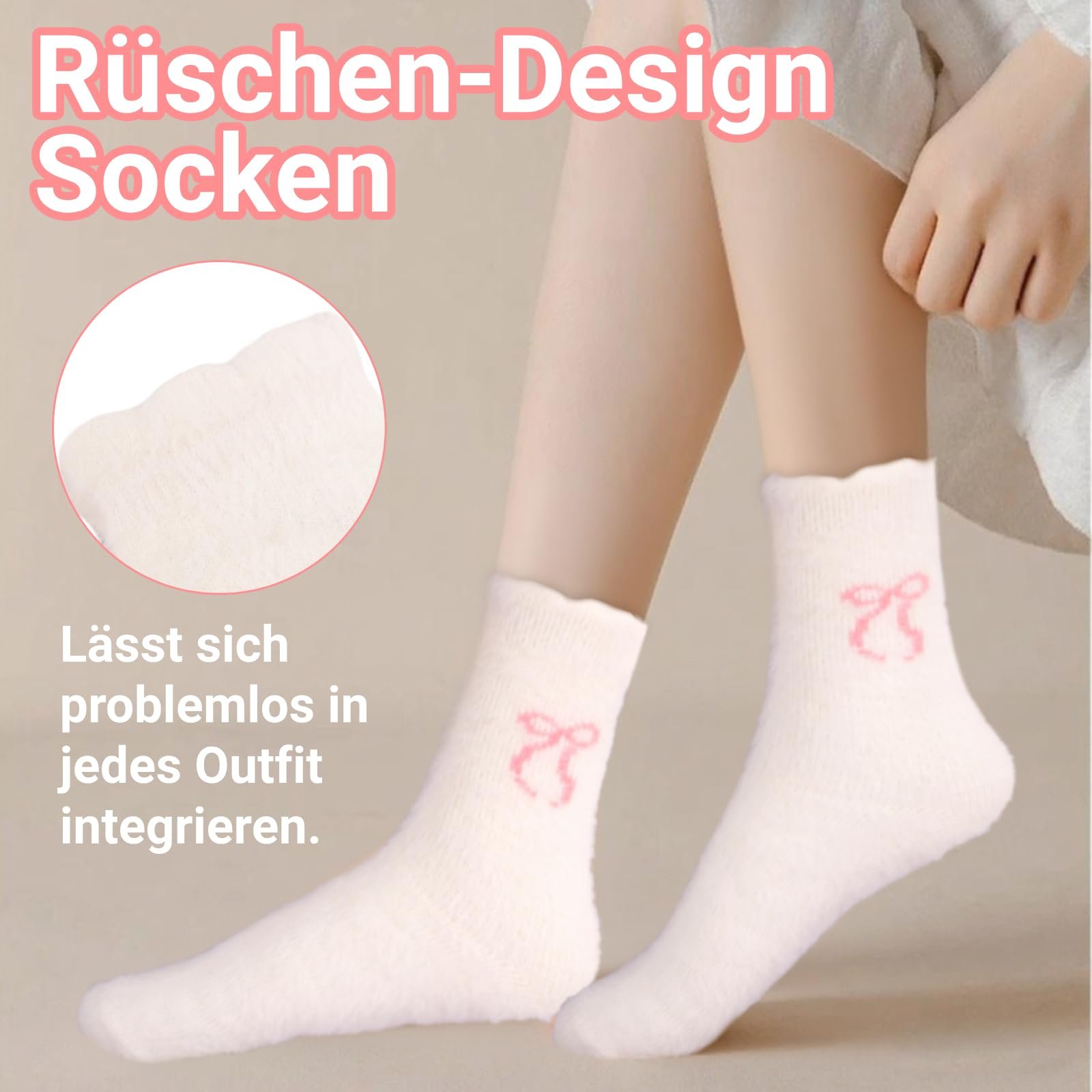 4 пары женских носков, пушистые носки с рюшами, теплые носки с рюшами, носки для кровати, носки для сна, фото №5