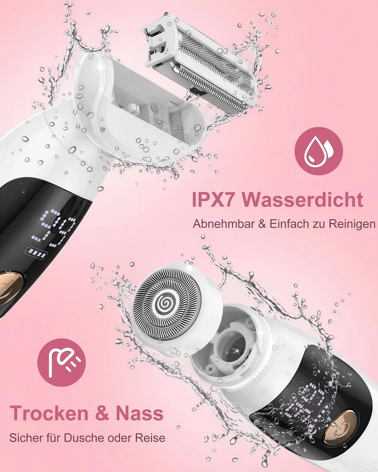 Жіноча бритва 3-в-1 IPX7 водонепроникна Wet & Dry USB-зарядка, фото №5 Жіноча бритва 3-в-1 IPX7 водонепроникна Wet & Dry USB-зарядка, фото №5