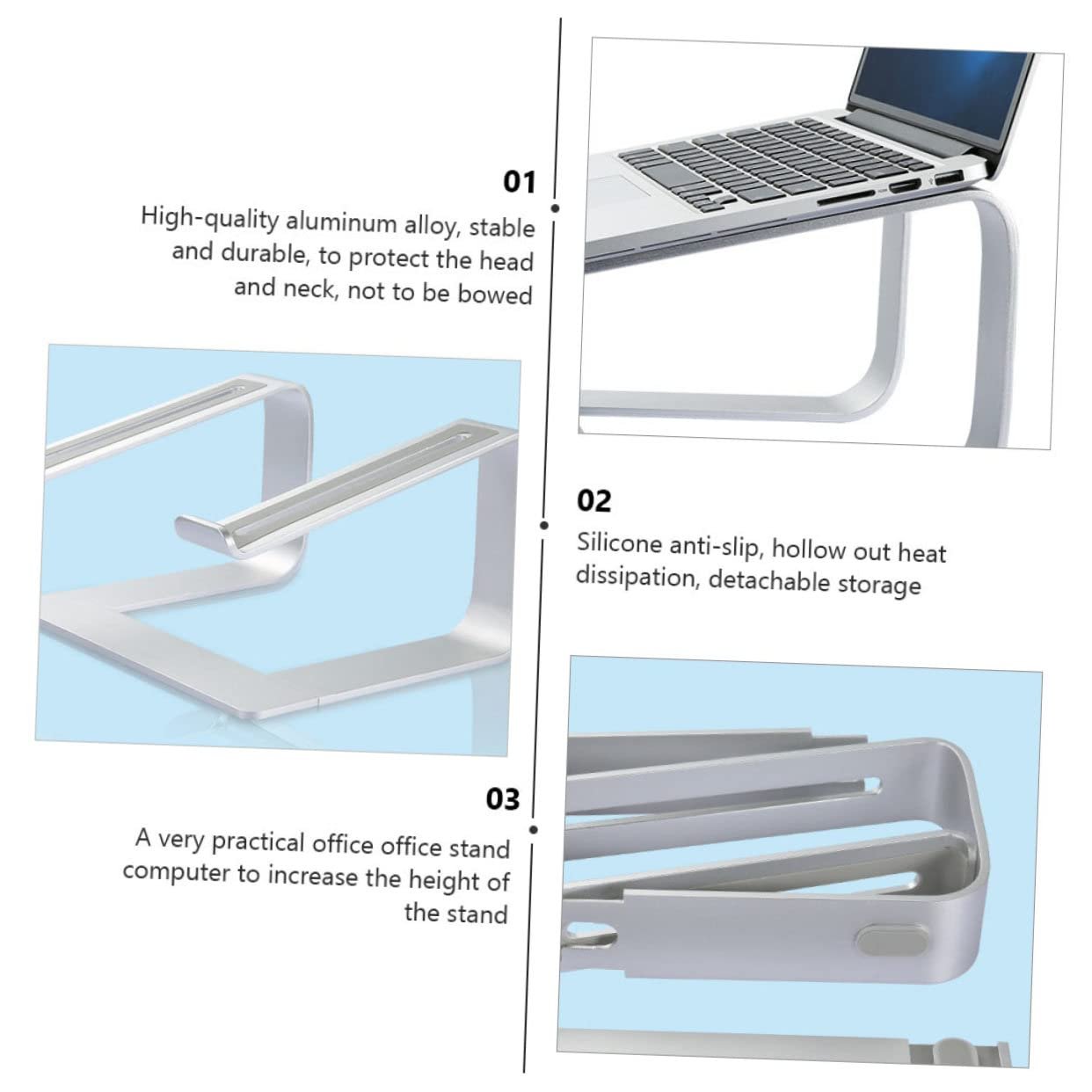 Підставка для ноутбука алюмінієва HOMSFOU знімна з нековзним силіконом, регульована по висоті, компактна для столу та мобільної роботи Срібна, фото №9
