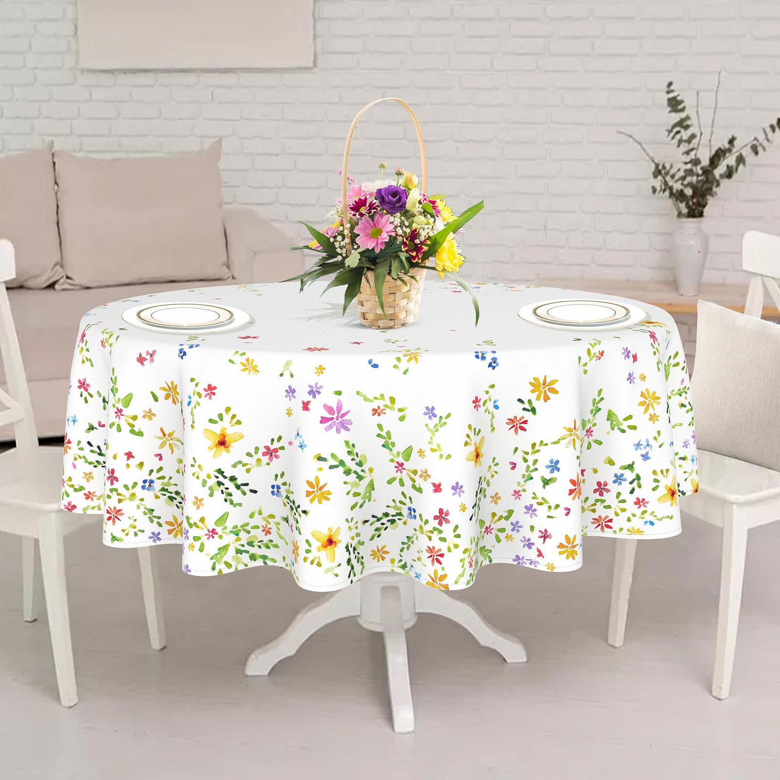 Скатертина Yighty Floral Oval Spring Watercolor Flower Country Style Polyester Waterproof, фото №6