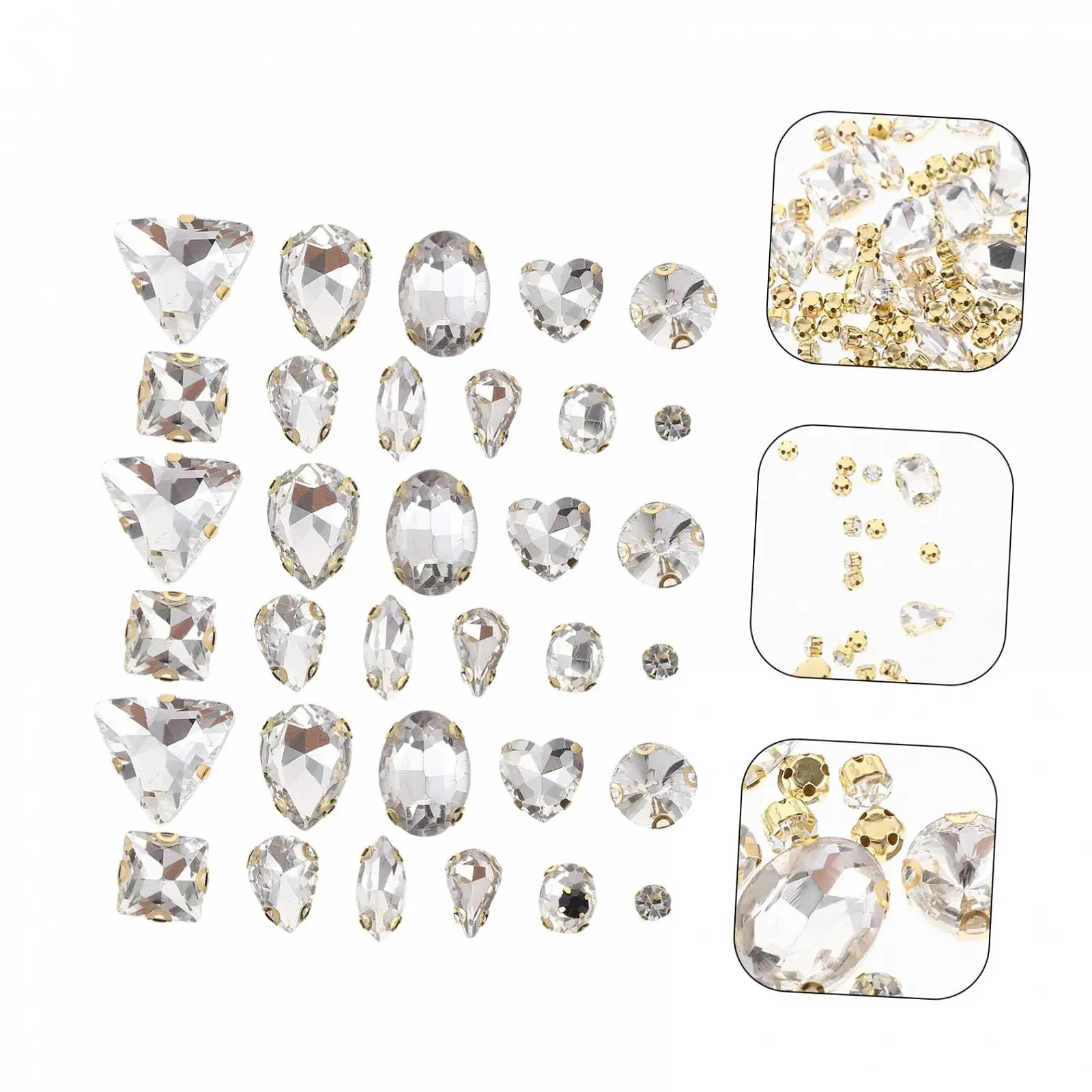 Скляні стрази для пришивання, 130 шт, білі, ручної роботи, з кігтями, для прикрас, для саморобних прикрас на одяг, фото №5