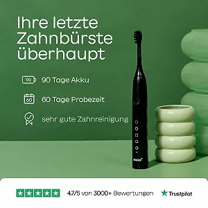 Електрична звукова зубна щітка BOOMBRUSH 90 днів роботи 5 насадок Black synthetic.ua - Фото 1