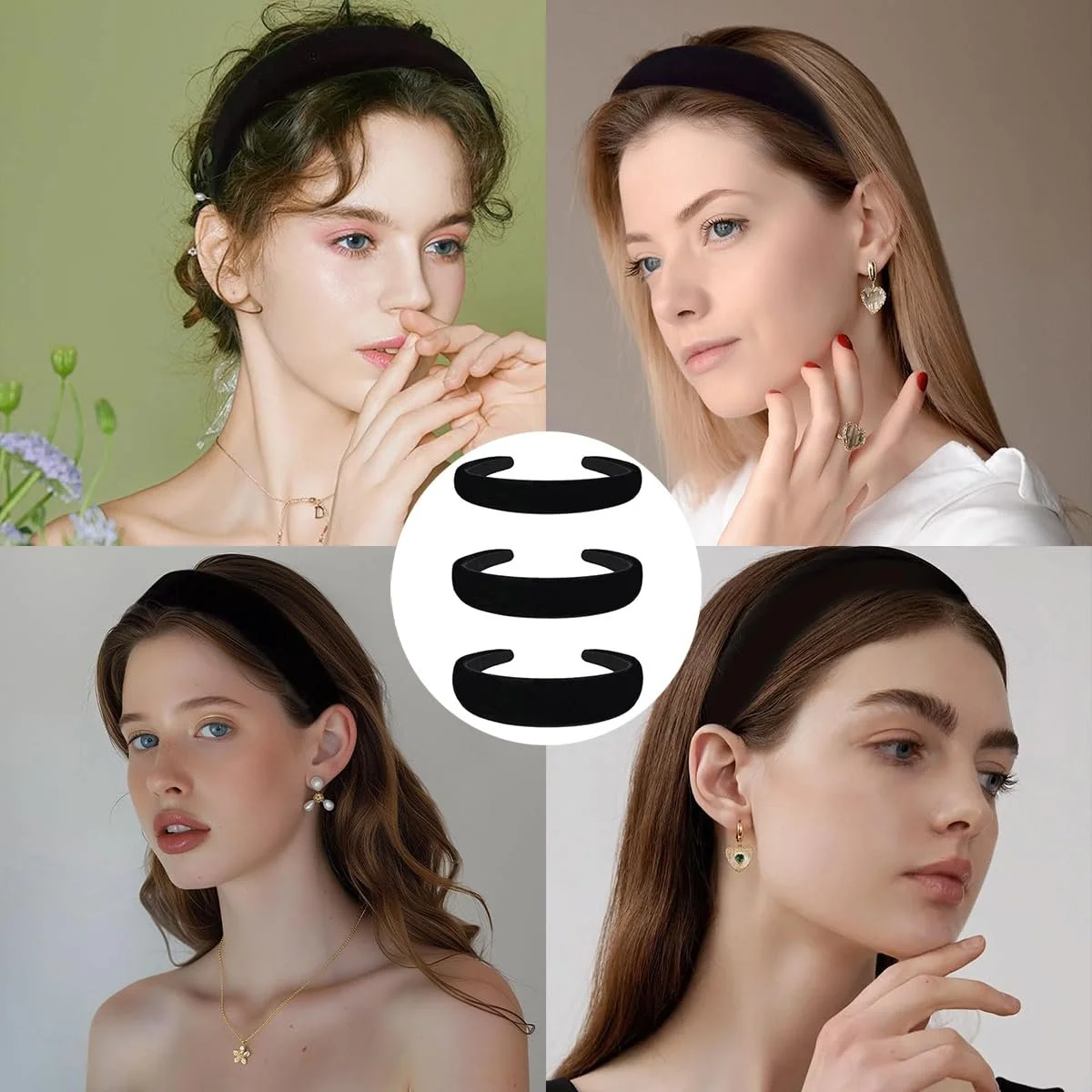 Обруч Оксамитовий Чорний, набір 3 шт, різної ширини, фото №5