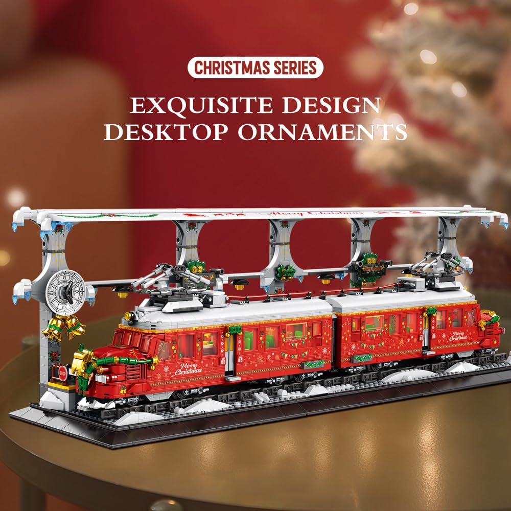 Потяг Reobrix 66034 Winter Christmas Train на 2282 частини, з освітленням, треками, затискними блоками, різдвяними прикрасами, фото №4