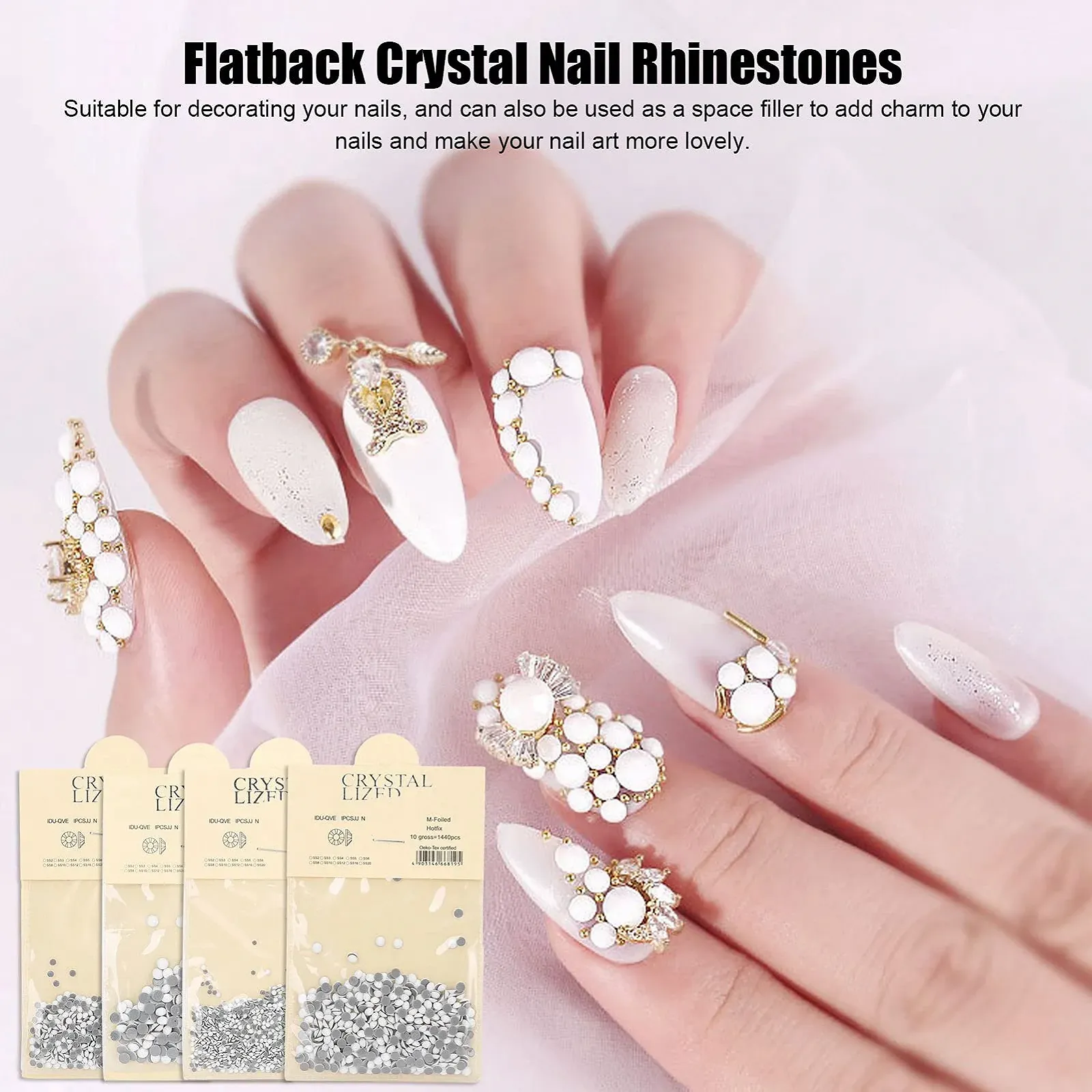 Стрази для нігтів Круглі-перлини 4 пакетики, фото №4